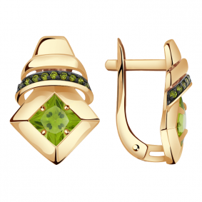 Золотые серьги Александра кл2897а-5ск-са с фианитом и хризолитом кл2897а-5ск-са фото