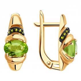 Золотые серьги Александра кл2898а-5ск-са с фианитом и хризолитом кл2898а-5ск-са фото