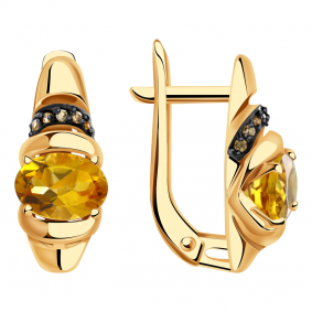 Золотые серьги Александра кл2898а-6ск-ш с фианитом и цитрином кл2898а-6ск-ш фото