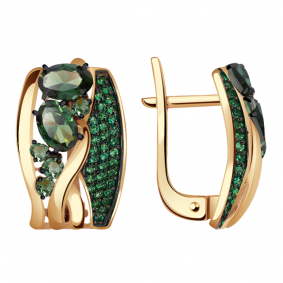 Золотые серьги Александра кл2899а-26ск-з с фианитом и турмалином кл2899а-26ск-з фото