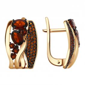 Золотые серьги Александра кл2899а-2ск-к с фианитом и гранатом кл2899а-2ск-к фото