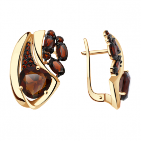 Золотые серьги Александра кл2901а-34ск-к с фианитом и гранатом кл2901а-34ск-к фото