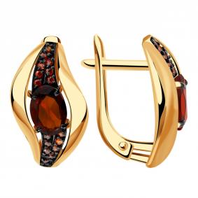 Золотые серьги Александра кл2905а-2ск-к с фианитом и гранатом кл2905а-2ск-к фото