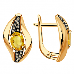 Золотые серьги Александра кл2905а-6ск-ш с фианитом и цитрином кл2905а-6ск-ш фото