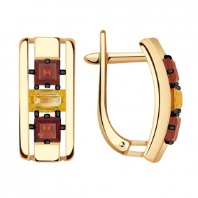 Золотые серьги Александра кл2907а-23ск с цитрином и гранатом кл2907а-23ск фото