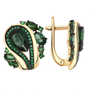 Золотые серьги Александра кл2909а-26ск-з с фианитом и турмалином кл2909а-26ск-з фото