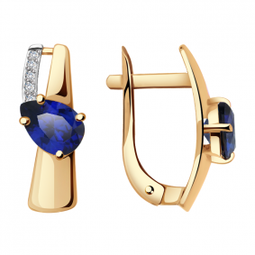Золотые серьги Александра кл2912а-27ск с фианитом и сапфировым корундом кл2912а-27ск фото