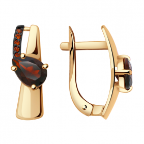 Золотые серьги Александра кл2912а-2ск-к с фианитом и гранатом кл2912а-2ск-к фото