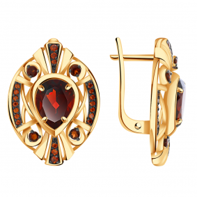 Золотые серьги Александра кл2913а-2ск-к с фианитом и гранатом кл2913а-2ск-к фото