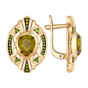 Золотые серьги Александра кл2913а-48ск-са с фианитом и султанитом кл2913а-48ск-са фото