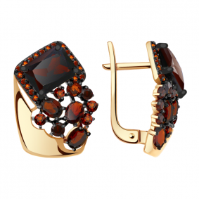 Золотые серьги Александра кл2915а-2ск-к с фианитом и гранатом кл2915а-2ск-к фото