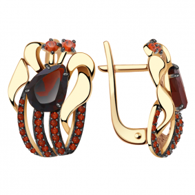 Золотые серьги Александра кл2917а-2ск-к с фианитом и гранатом кл2917а-2ск-к фото