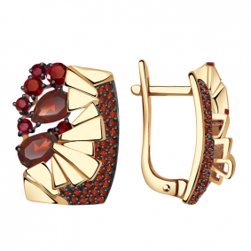 Золотые серьги Александра кл2923а-2ск-к с фианитом и гранатом кл2923а-2ск-к фото