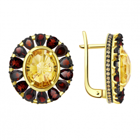 Серьги из лимонного золота Александра кл2925а-6сл-ш с фианитом, цитрином и гранатом кл2925а-6сл-ш фото