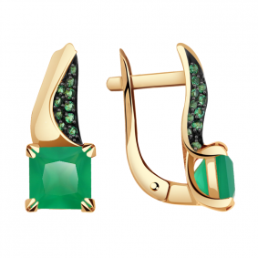 Золотые серьги Александра кл2927а-12ск-з с фианитом и агатом кл2927а-12ск-з фото