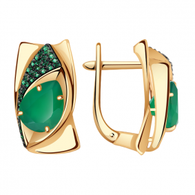 Золотые серьги Александра кл2929а-12ск-з с фианитом и агатом кл2929а-12ск-з фото