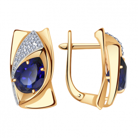 Золотые серьги Александра кл2929а-27ск с фианитом и сапфировым корундом кл2929а-27ск фото