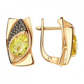 Золотые серьги Александра кл2929а-6ск-ш с фианитом и цитрином кл2929а-6ск-ш фото