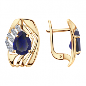Золотые серьги Александра кл2931а-27ск с фианитом и гидротермальным сапфиром кл2931а-27ск фото