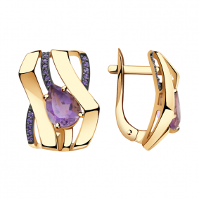 Золотые серьги Александра кл2935а-3ск-си с фианитом и аметистом кл2935а-3ск-си фото