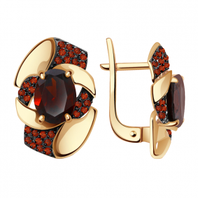 Золотые серьги Александра кл2938а-2ск-к с фианитом и гранатом кл2938а-2ск-к фото