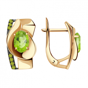 Золотые серьги Александра кл2939а-5ск-са с фианитом и хризолитом кл2939а-5ск-са фото