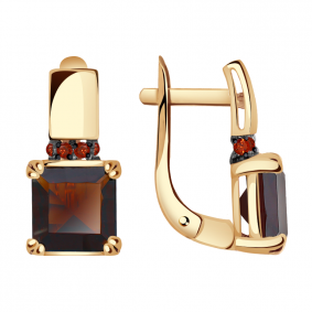 Золотые серьги Александра кл2941а-34ск-к с фианитом и гранатом кл2941а-34ск-к фото