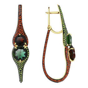 Серьги из лимонного золота Александра кл2943а-23сл-кса с фианитом, гранатом и турмалином кл2943а-23сл-кса фото