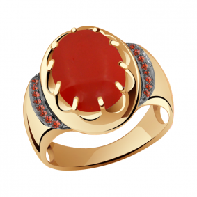 Золотое кольцо Александра кл2950-14ск-к с фианитом и кораллом кл2950-14ск-к фото