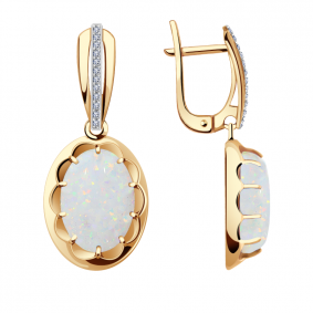 Золотые серьги Александра кл2950а-15ск-1 с фианитом и опалом кл2950а-15ск-1 фото