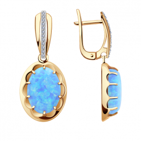 Золотые серьги Александра кл2950а-15ск-3 с фианитом и опалом кл2950а-15ск-3 фото