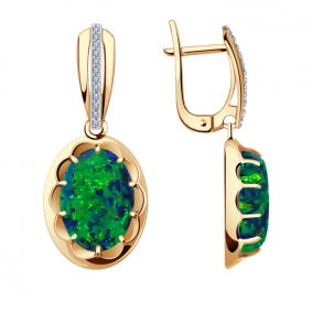 Золотые серьги Александра кл2950а-15ск с фианитом и опалом кл2950а-15ск фото