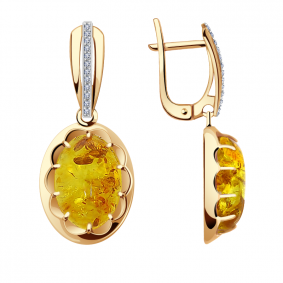 Золотые серьги Александра кл2950а-29ск с фианитом и янтарём кл2950а-29ск фото