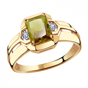 Золотое кольцо Александра с ситаллом цвета Султанит и фианитом кл2953-48ск кл2953-48ск фото