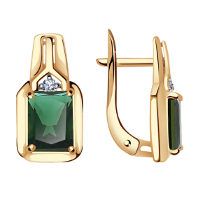 Золотые серьги Александра кл2953а-26ск с фианитом и турмалином кл2953а-26ск фото