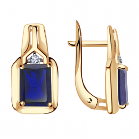 Золотые серьги Александра кл2953а-27ск с фианитом и гидротермальным сапфиром кл2953а-27ск фото