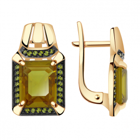 Золотые серьги Александра кл2965а-48ск-са с фианитом и султанитом кл2965а-48ск-са фото