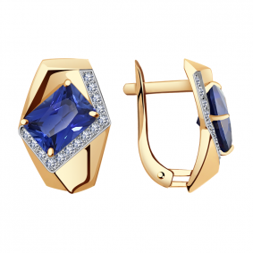 Золотые серьги Александра кл2970а-27ск с фианитом и сапфировым корундом кл2970а-27ск фото