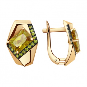 Золотые серьги Александра кл2970а-48ск-са с фианитом и султанитом кл2970а-48ск-са фото