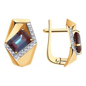 Золотые серьги Александра кл2970аск с бриллиантом и александритом кл2970аск фото