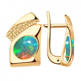 Золотые серьги Александра кл2971а-15ск-ш-1 с фианитом и опалом кл2971а-15ск-ш-1 фото