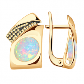 Золотые серьги Александра кл2971а-15ск-ш с фианитом и опалом кл2971а-15ск-ш фото