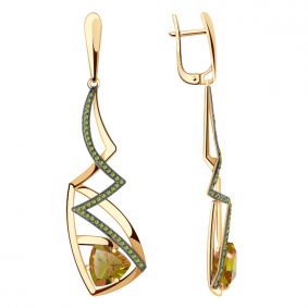 Золотые серьги Александра кл2972а-48ск-са с фианитом и султанитом кл2972а-48ск-са фото