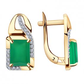 Золотые серьги Александра кл2973а-12ск с фианитом и агатом кл2973а-12ск фото