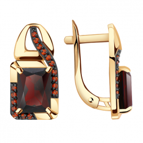 Золотые серьги Александра кл2973а-2ск-к с фианитом и гранатом кл2973а-2ск-к фото