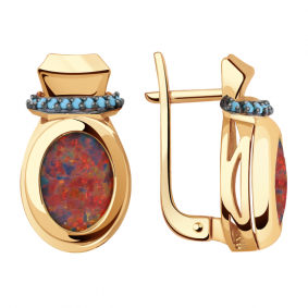 Золотые серьги Александра кл2974а-15ск-г с фианитом и опалом кл2974а-15ск-г фото