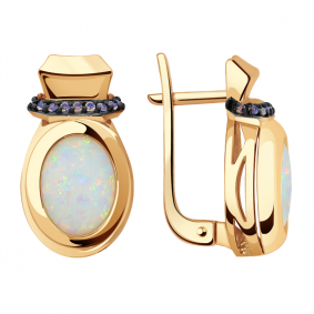 Золотые серьги Александра кл2974а-15ск-ш с фианитом и опалом кл2974а-15ск-ш фото