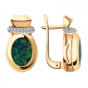 Золотые серьги Александра кл2974а-15ск с фианитом и опалом кл2974а-15ск фото