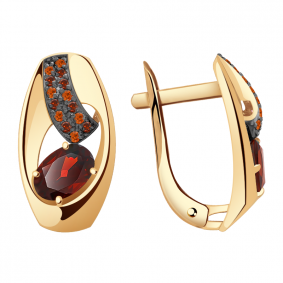 Золотые серьги Александра кл2977а-2ск-к с фианитом и гранатом кл2977а-2ск-к фото