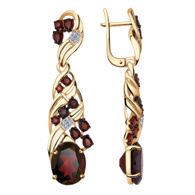 Длинные золотые серьги Александра с фианитом и гранатом кл2982а-34ск кл2982а-34ск фото